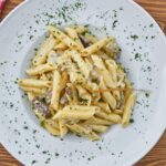 Flat Lay Photography of Pasta Served in White Plate
