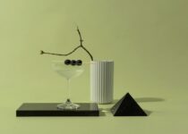Martini Glass with Black Olives on Marble Tray